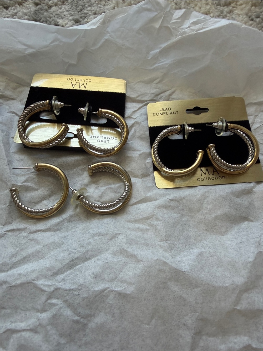 JM Collection Two-Tone Gold and Silver Twisted Hoop Earrings - Set of 3 Pairs